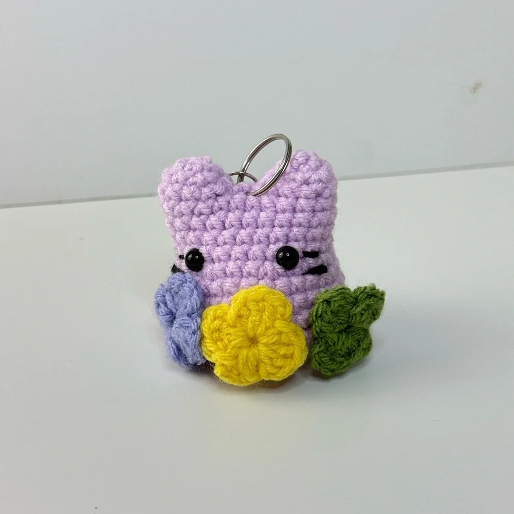 Handcrafted Floral Mini Cat Amigurumi Keychain